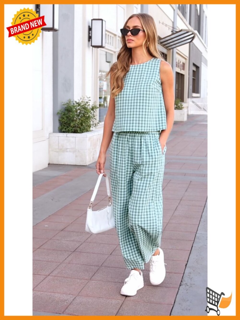 100% Cotton 2 Piece Lounge Set Sleeveless Top Wide Leg Pants Vacation - Picture 6 of 6